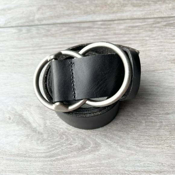 Urban Outfitters Black Leather Double Ring Buckle Belt - Picture 1 of 11